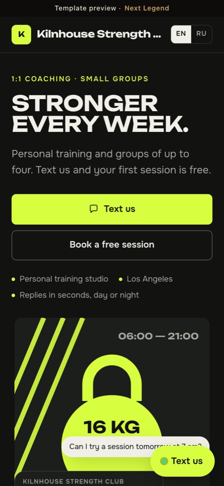 Kilnhouse Strength Club template on a phone