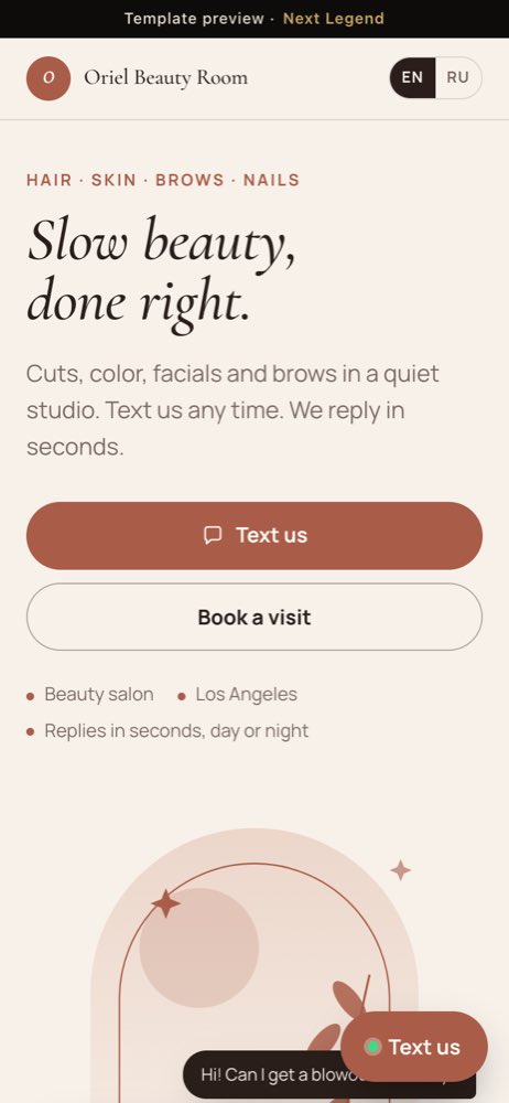 Oriel Beauty Room template on a phone